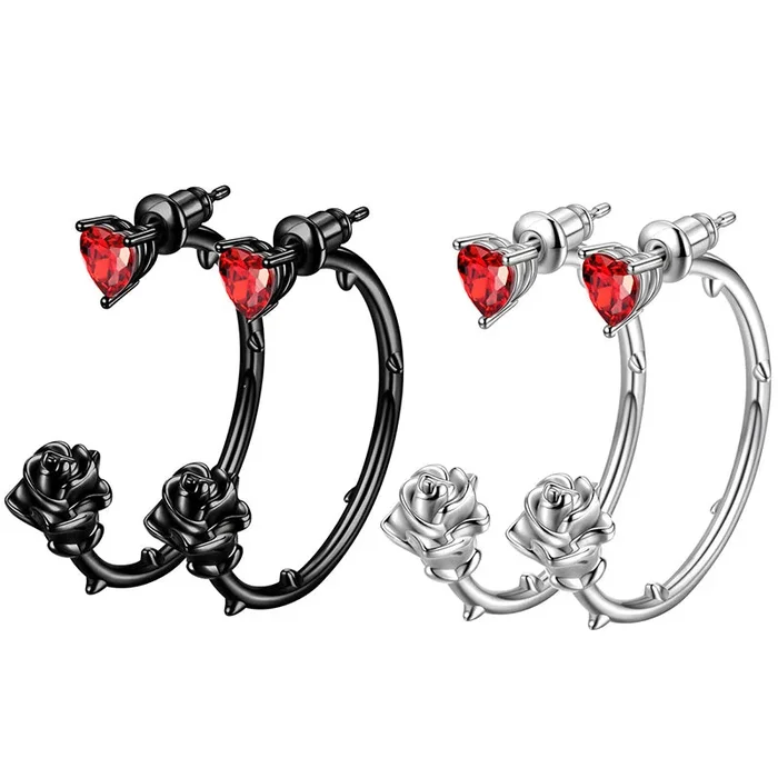 Boucles d’oreilles gothiques Vintage en forme de cœur et de Rose pour femmes et filles, bijoux en forme de fleur 3D, cadeaux romantiques d’anniversaire, de saint-valentin
