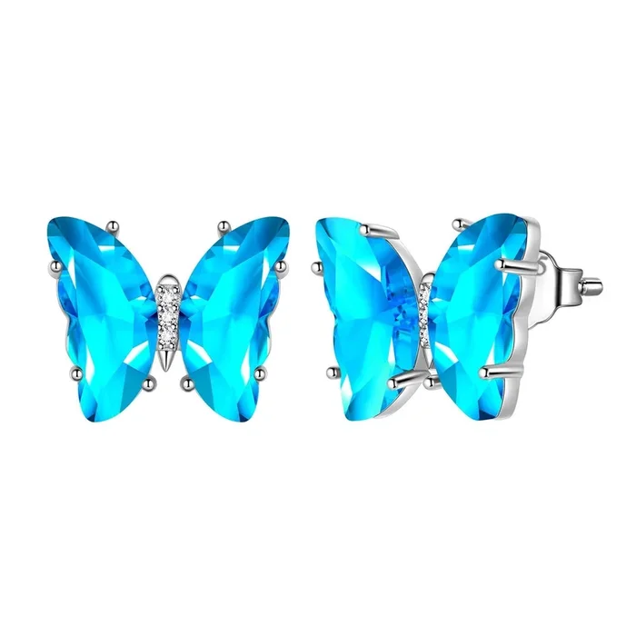 Boucles d’oreilles papillon bleu, pierre de naissance aigue-marine de mars, bijoux pour femmes et filles, cadeau d’anniversaire