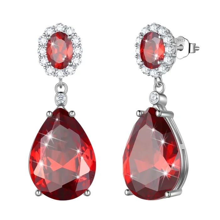 Boucles d’oreilles pendantes en forme de larme, grenat 10 carats, pierre de naissance de janvier, en argent sterling 925. Bijou pour femme. Cadeau idéal pour maman, grand-mère, Noël, Saint-Valentin ou anniversaire.