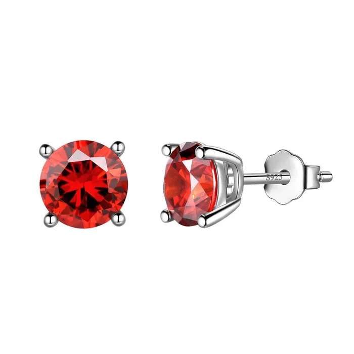Boucles d’oreilles rondes en grenat avec pierre de naissance de janvier pour femmes et filles, bijoux cadeau d’anniversaire en argent sterling