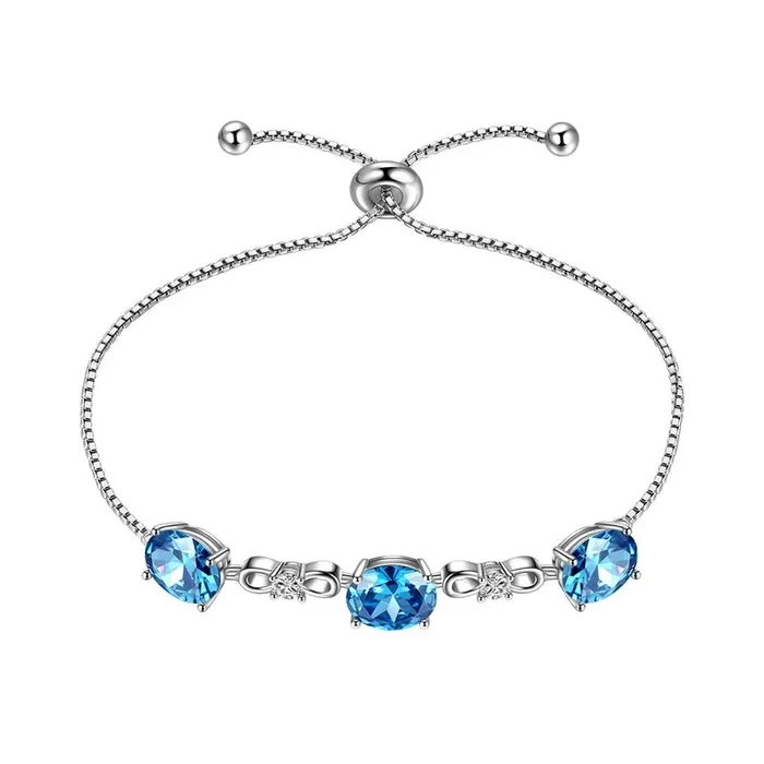 Bracciale portafortuna rotondo con acquamarina marzo Bracciale donna ragazza gioielli regalo di compleanno argento sterling