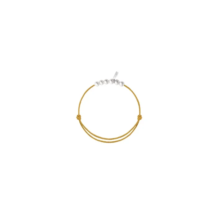 Bracelet Claverin 6 little XL cordon moutarde et perles blanches