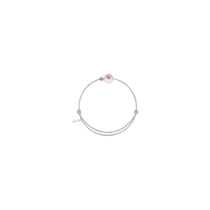 Bracelet Claverin cordon gris perlé Simply perle blanche or blanc et diamants BRCOB001GRIP – Lepage