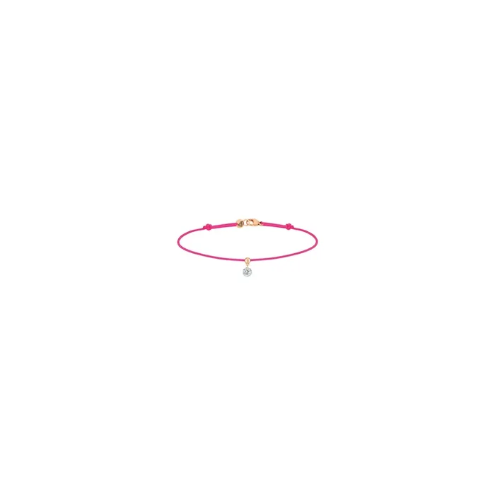 Bracelet cordon La Brune et La Blonde rose fluo en or rose et diamant 0,15 carat