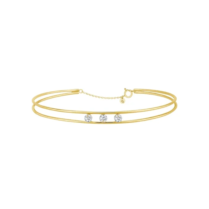 Bracelet Double Jonc en or jaune 3 diamants brillant 0,30 ct – Lepage
