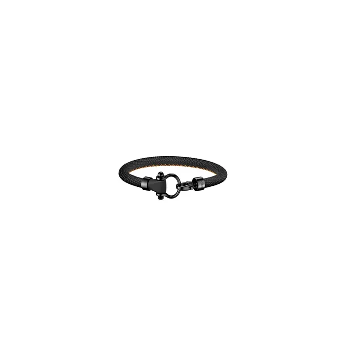 Bracelet Omega Sailing en acier inoxydable et caoutchouc noir structuré avec surpiqûre orange
