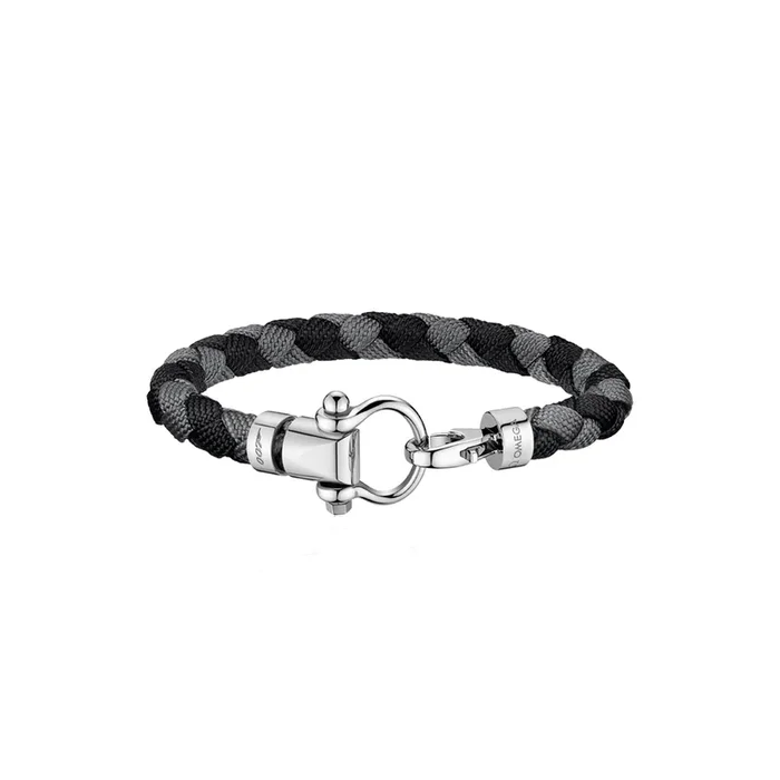 Bracelet Omega Sailing en acier inoxydable et nylon tressé noir et gris Edition 007 | Lepage