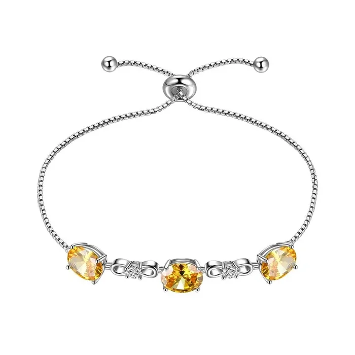 Bracelet rond en citrine avec pierre de naissance de novembre pour femmes et filles, bijoux cadeau d’anniversaire en argent sterling