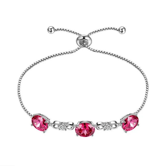 Bracelet rond en rubis avec pierre de naissance de juillet pour femmes et filles, bijoux cadeau d’anniversaire en argent sterling