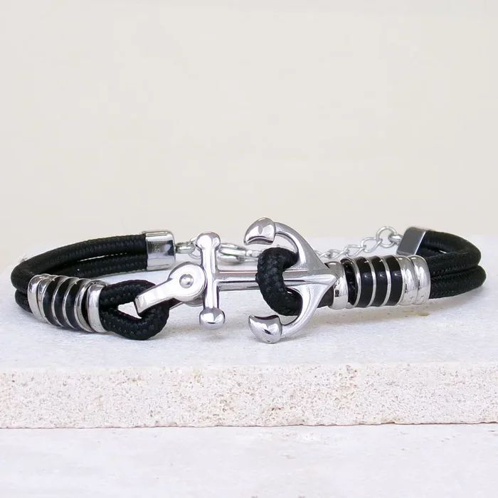 Brad Bracelet 21cm marine anchor black cord stainless steel