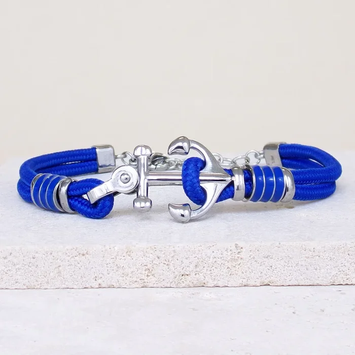 Brad Bracelet 21cm marine anchor ultramarine blue cord stainless steel