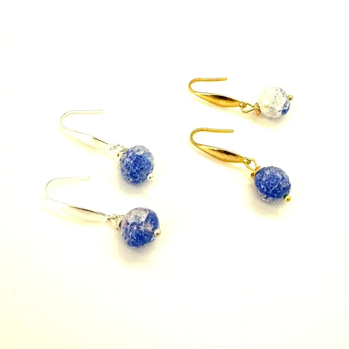 Bright Blue Glass Sugar Lure Drop Earrings