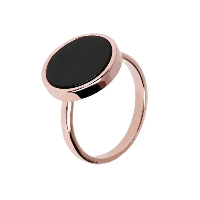 Bronzallure Rose Gold Plated Alba Black Onyx Disc Fine Ring – No Resize