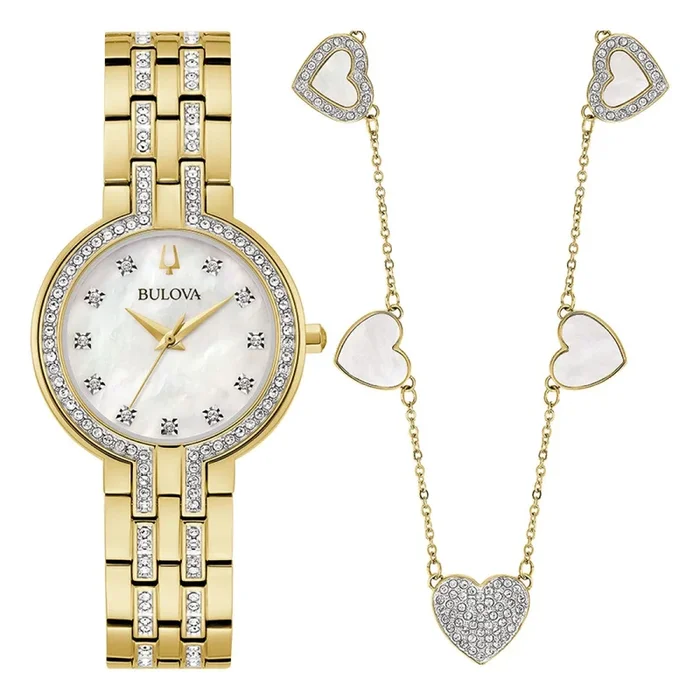 Bulova Crystal Collection Watch and Heart Necklace Set. 98X138