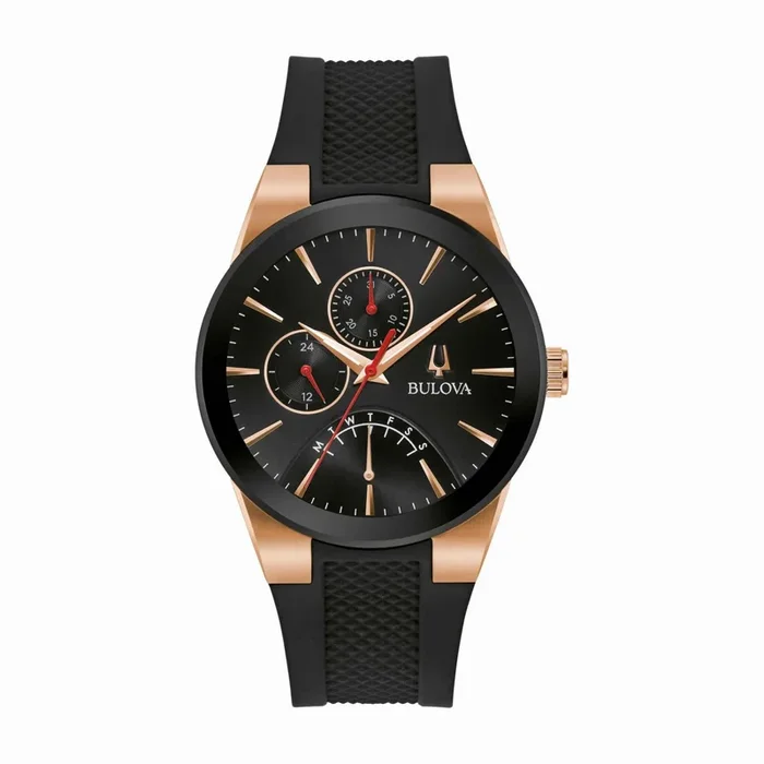 Bulova Futuro Watch with 41MM Black Round Dial and Silicone Strap. 97C111