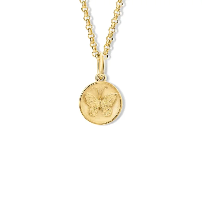 Butterfly Medallion Charm Pendant Yellow Gold