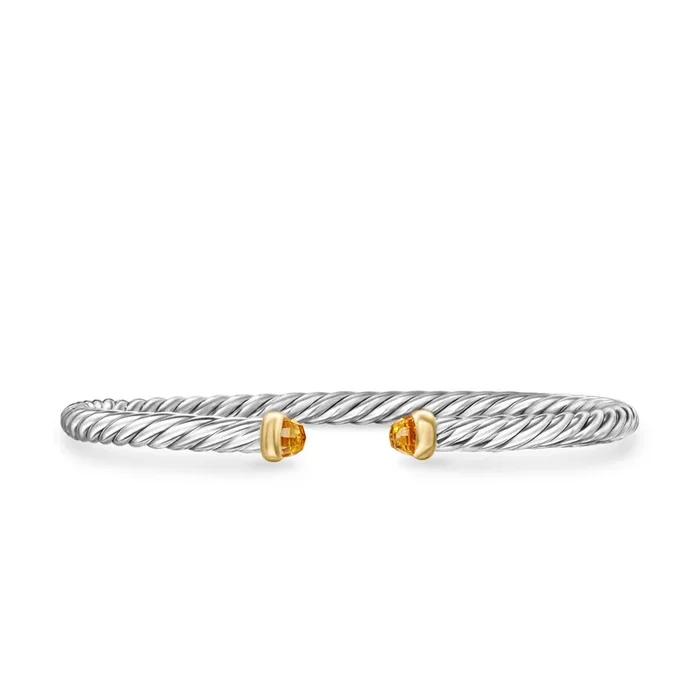 Cable Flex Bracelet in Sterling Silver with 14K Yellow Gold and Citrine, 4mm