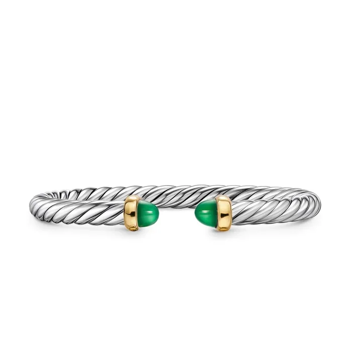 Cable Flex® Bracelet in Sterling Silver with 14K Yellow Gold and Green Onyx, 6mm