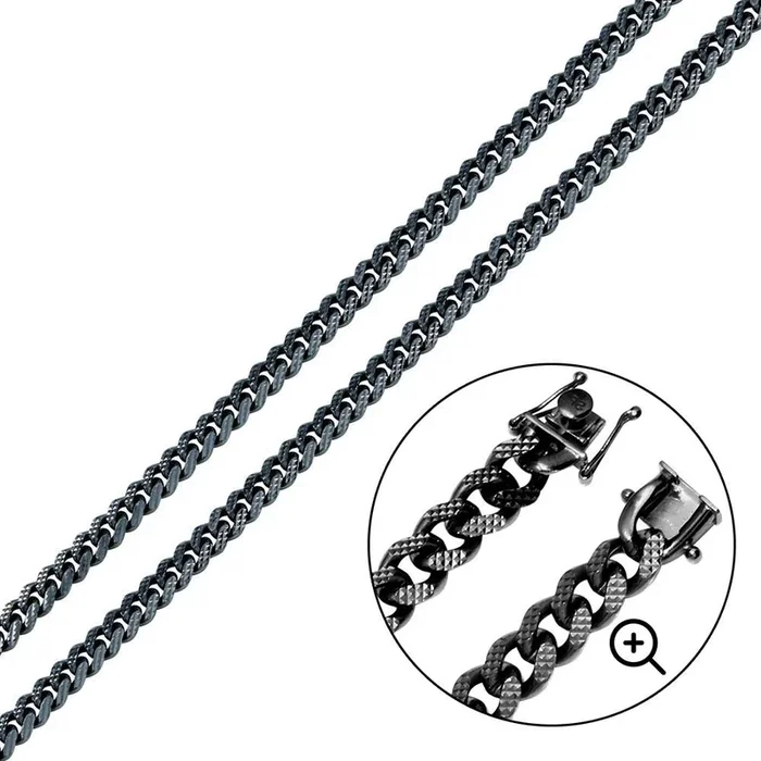 Cadena de 6,3 mm con candado de caja de 180 mm y cierre Miami Curb Platinlux de plata de ley 925 con rodio negro y pavé piramidal de una cara – CH955A BLK