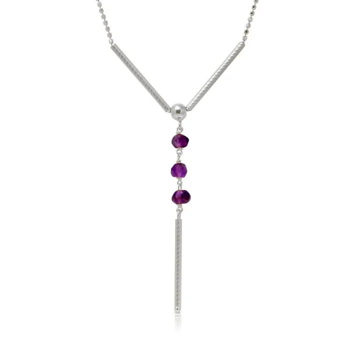 Cadena de cuentas DC de plata de ley 925 rodiada con cuentas moradas colgantes – DIN00074RH-AM