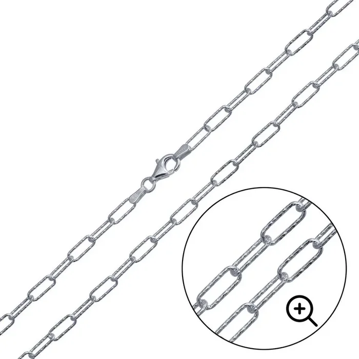 Cadena de eslabones con clip de papel de 3,2 mm con corte de diamante en plata de ley 925 rodiada – VGC21 RH