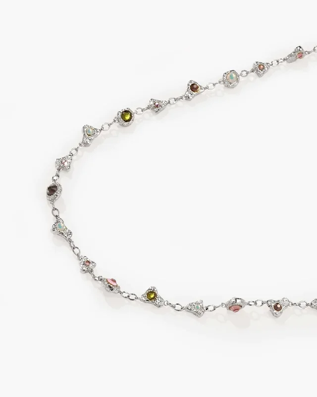 Cadena larga de cristal prisma en plata