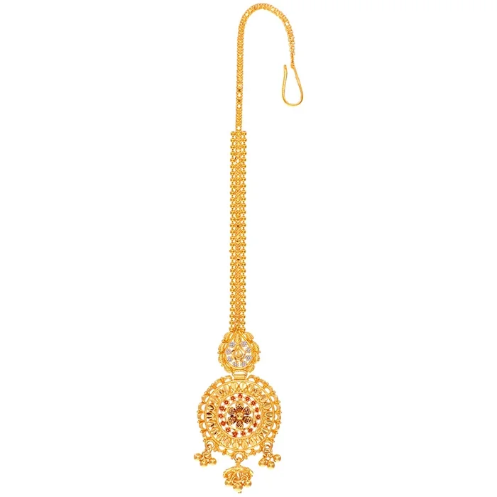 Captivating Three tone Maang Tikka in 22K Gold