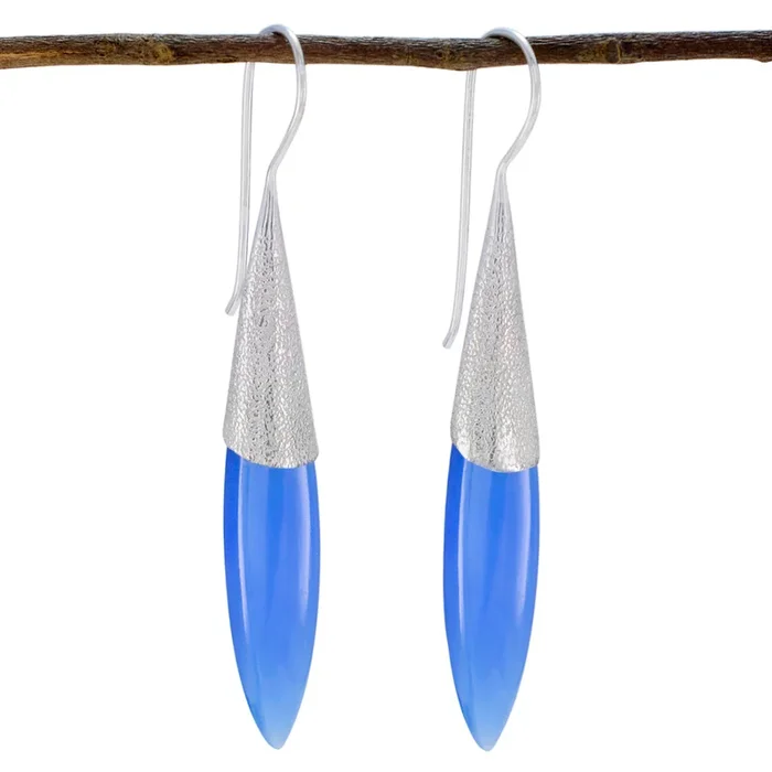 Chalcedony Mexican Ha-eun Solitaire Dangle Blue 925 Silver Earring