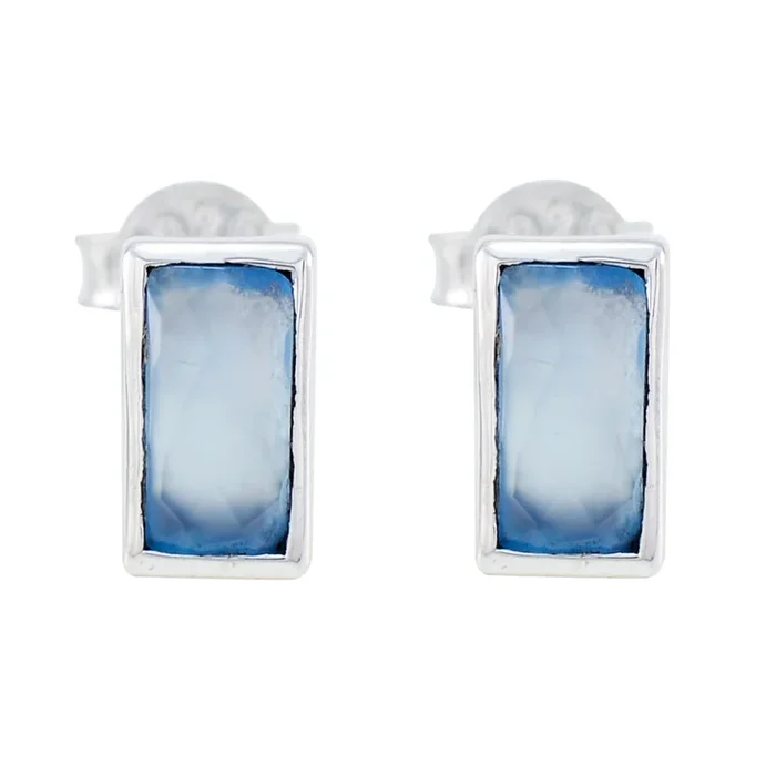 Chalcedony Mexican Ivana Solitaire Stud Blue 925 Sterling Silver Earring