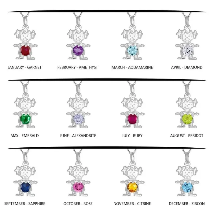Charm plano de niña con circonita cúbica redonda y piedra de nacimiento en plata de ley 925 pulida – CHARM001