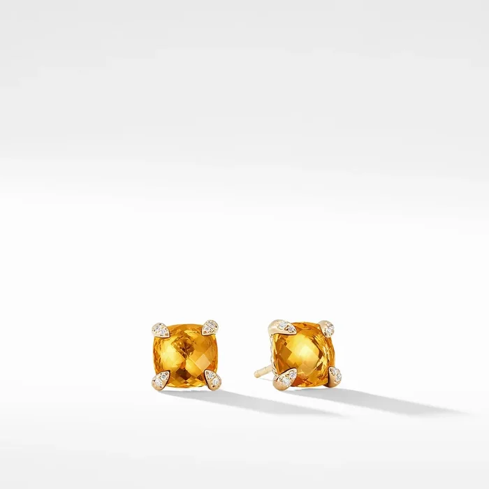 Chatelaine® Stud Earrings in 18K Yellow Gold with Citrine and Diamonds, 8mm