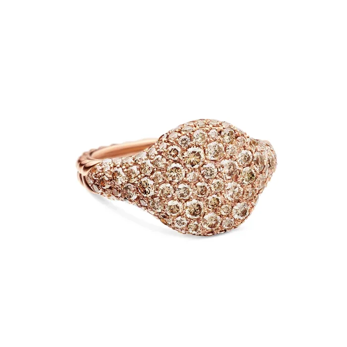 Chevron Pinky Ring in 18K Rose Gold with Cognac Diamonds, 10mm