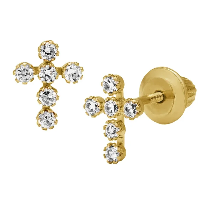 Children’s 14k Gold CZ Cross Studs