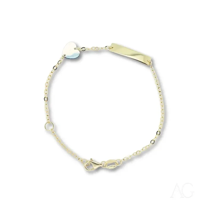 Children’s id bracelet in yellow gold with white gold heart motif