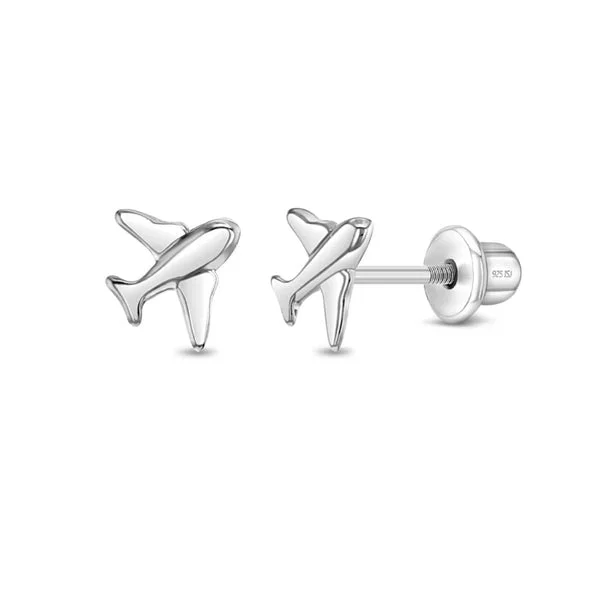 Children’s Sterling Silver Tiny Traveler Airplane Earrings