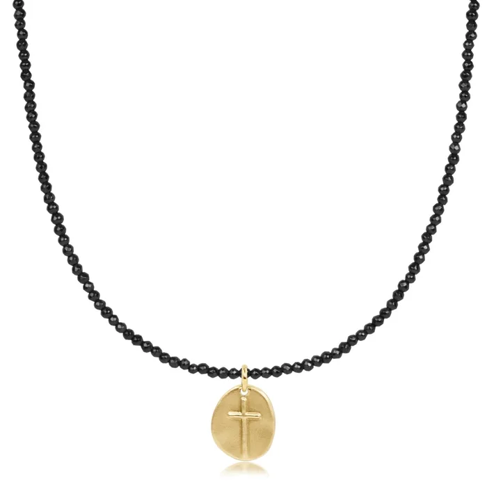 choker faceted hematite 2mm bead – inspire small gold charm