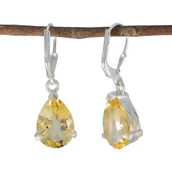 Citrine African Marie Solitaire Dangle Yellow 925 Sterling Silver Earring