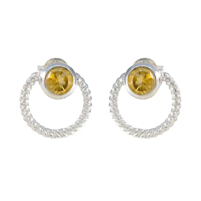 Citrine American Amanda Solitaire Stud Yellow 925 Sterling Silver Earring