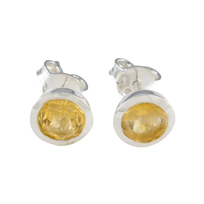Citrine American Fernanda Solitaire Stud Yellow Silver Earring