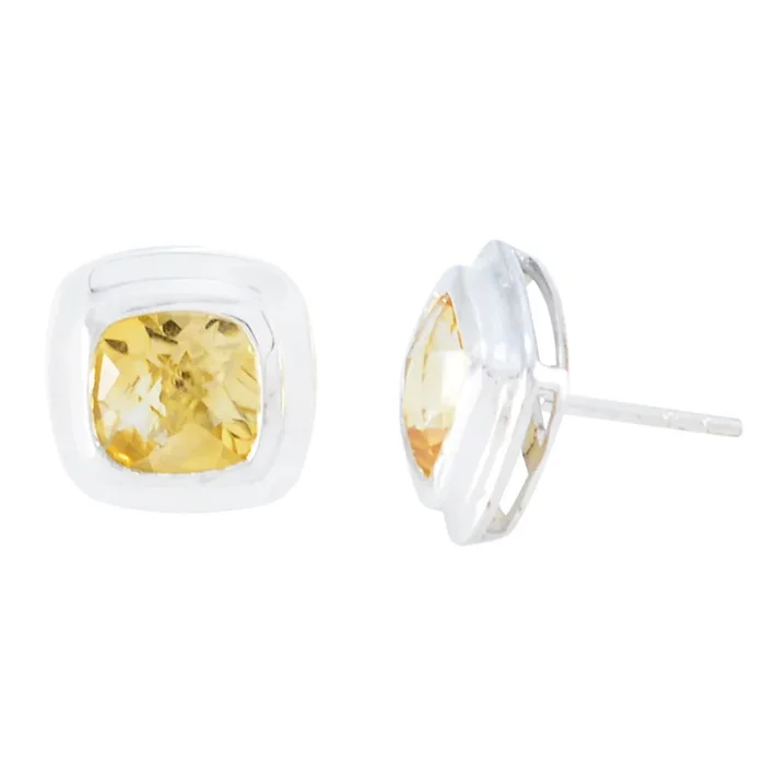 Citrine French Savannah Solitaire Stud Yellow 925 Sterling Silver Earring
