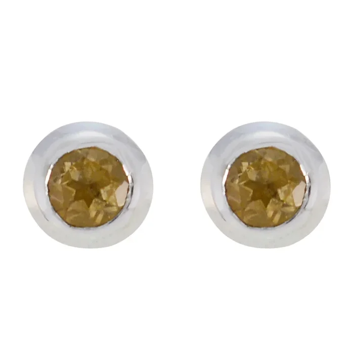 Citrine German Cecilia Solitaire Stud Yellow Silver Earring