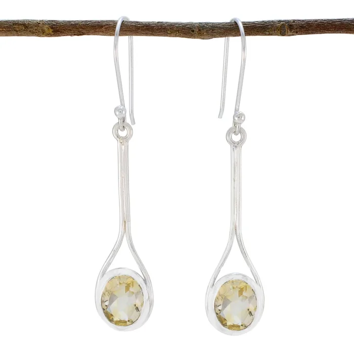 Citrine Japanese Kennedy Solitaire Dangle Yellow 925 Silver Earring