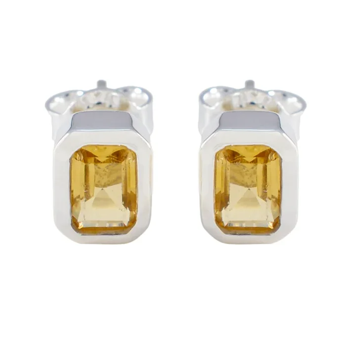 Citrine Korean Lucia Solitaire Stud Yellow 925 Sterling Silver Earring