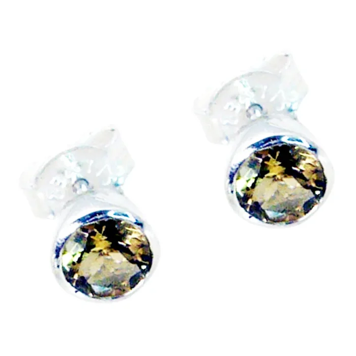 Citrine Korean Natalie Solitaire Stud Yellow 92.5 Silver Earring