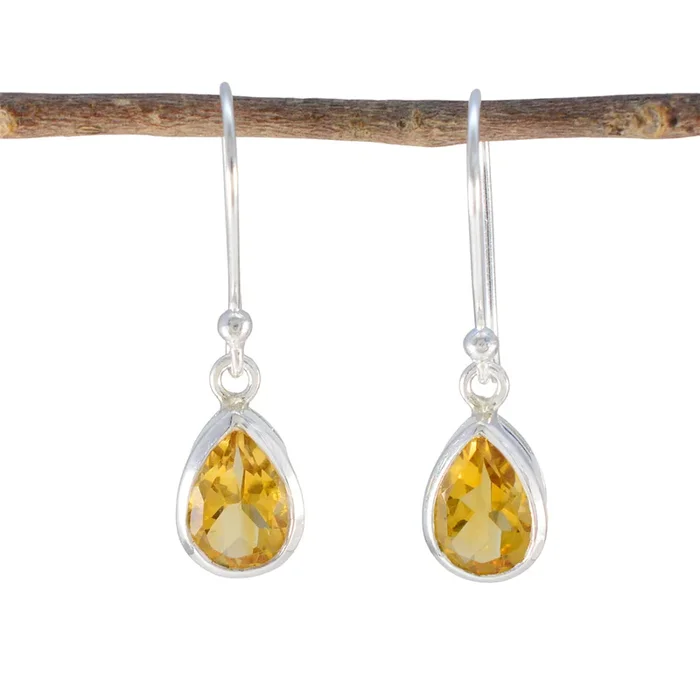 Citrine Middle Eastern Aiko Solitaire Dangle Yellow 92.5 Silver Earring