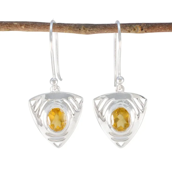 Citrine Middle Eastern Hazel Solitaire Dangle Yellow Sterling Silver Earring