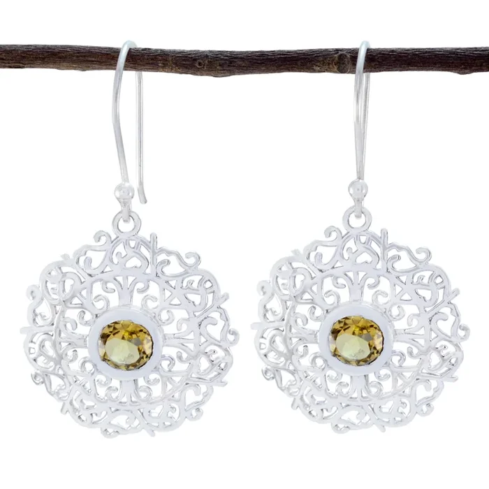 Citrine Moroccan Josephine Solitaire Dangle Yellow Sterling Silver Earring
