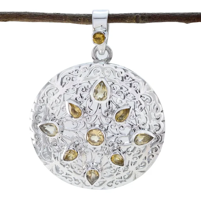 Citrine Statement German Sterling Silver multiple Julia Victorian Yellow Pendant Jewellery