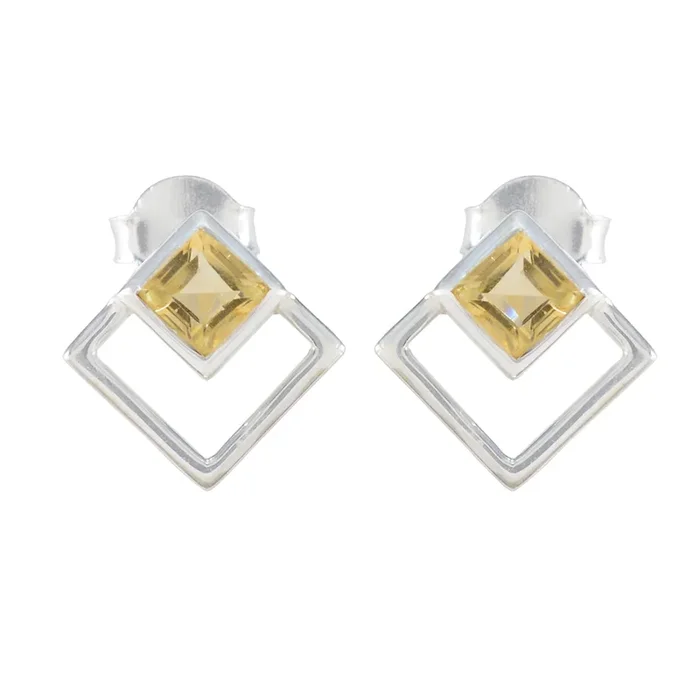 Citrine Turkish Agustina Solitaire Stud Yellow 92.5 Silver Earring