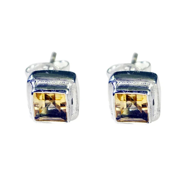 Citrine Turkish Nora Solitaire Stud Yellow 925 Silver Earring